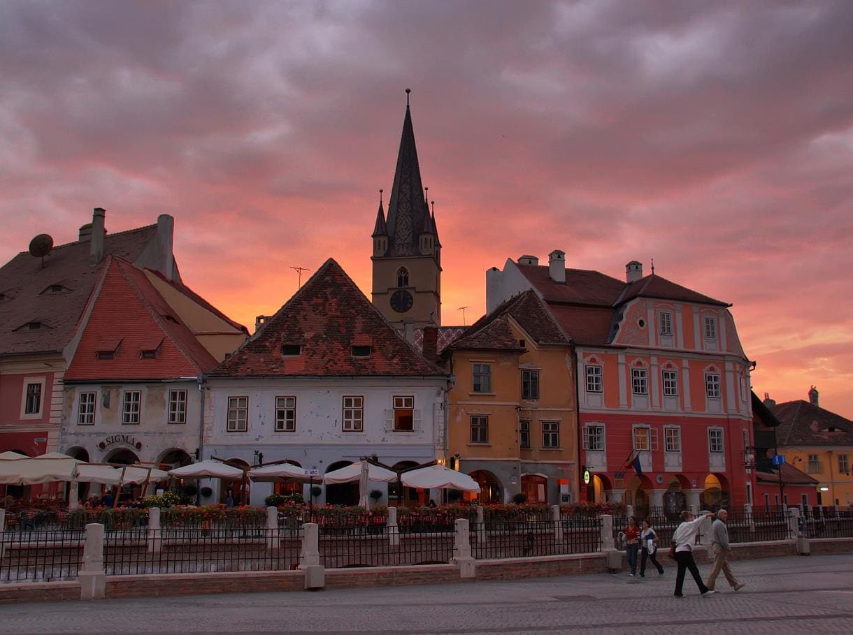 Sunset In Sibiu Hermannstadt Romania Stock Photo, Picture and