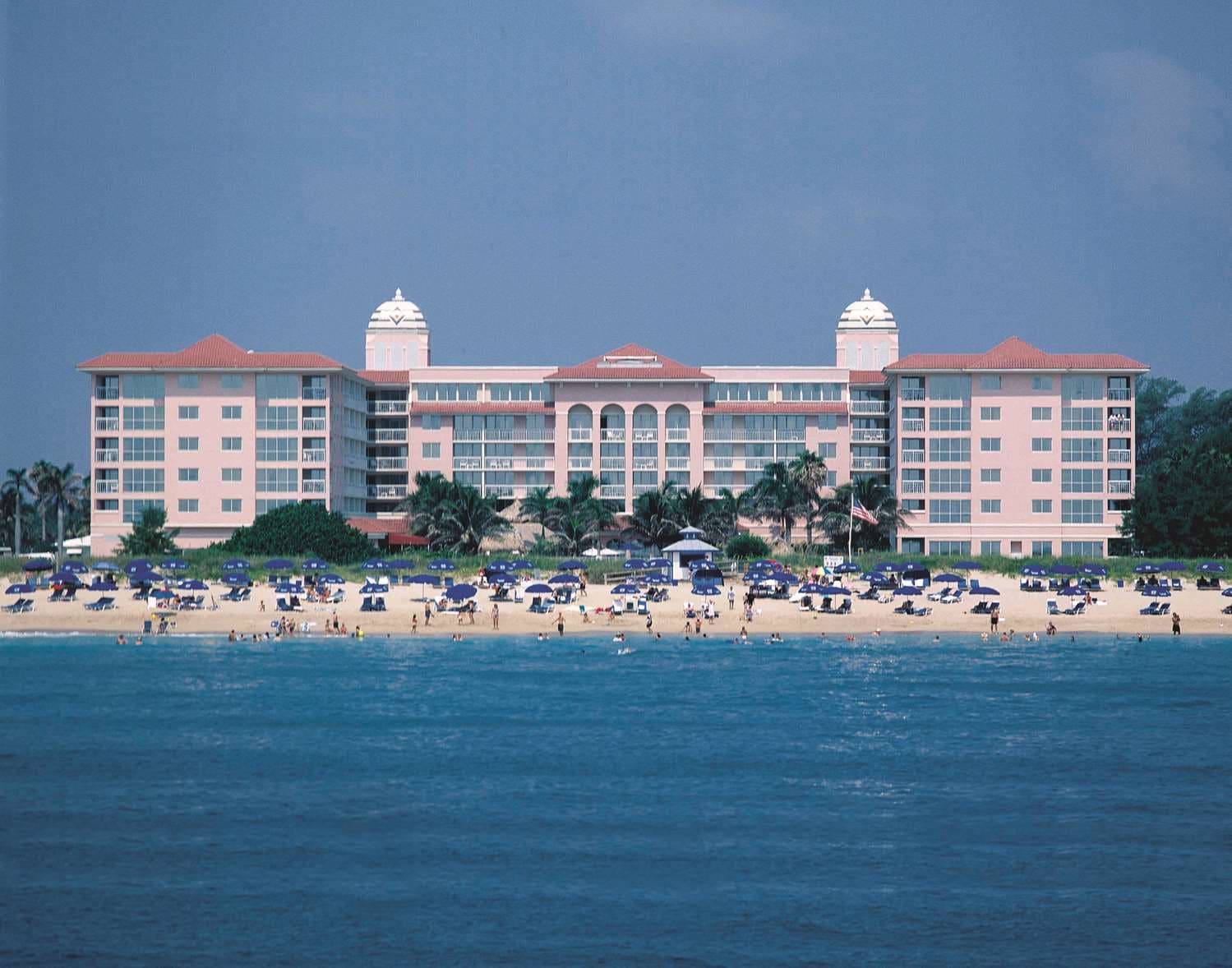 A view of the beach front promenade from the outside tiki bar at